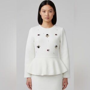 CC Boutique White Embellished Peplum mini suit